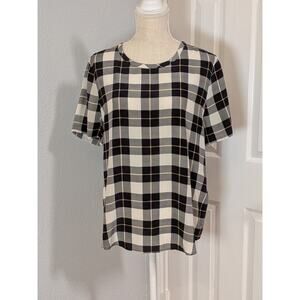 Equipment Femme 100% Silk Short Sleeve Blouse Women’s Size M Black White Plaid